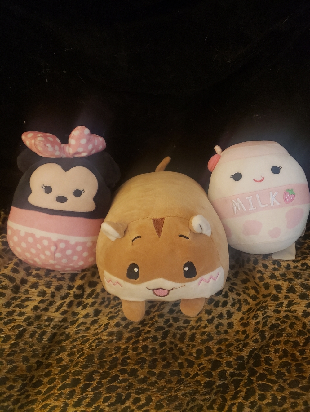 Squishmallow Bundle of 3 - Disney Minnie, Amelie Strawberry Milk &Hootie Hamster